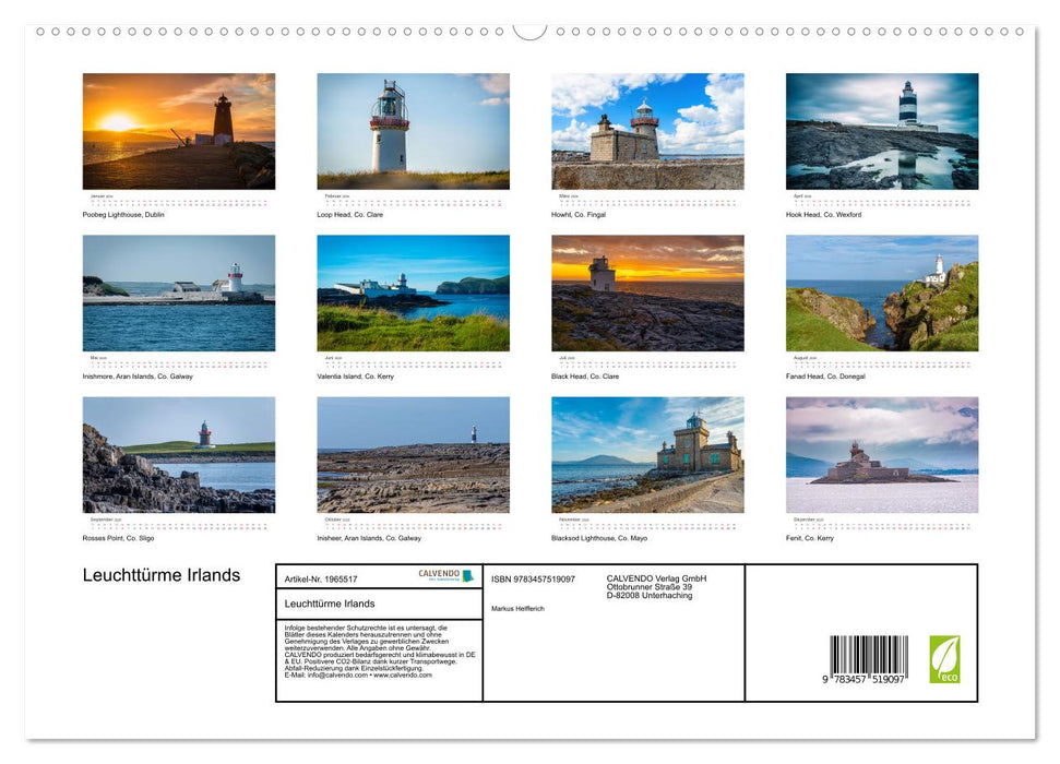 Leuchttürme Irlands (CALVENDO Premium Wandkalender 2026)