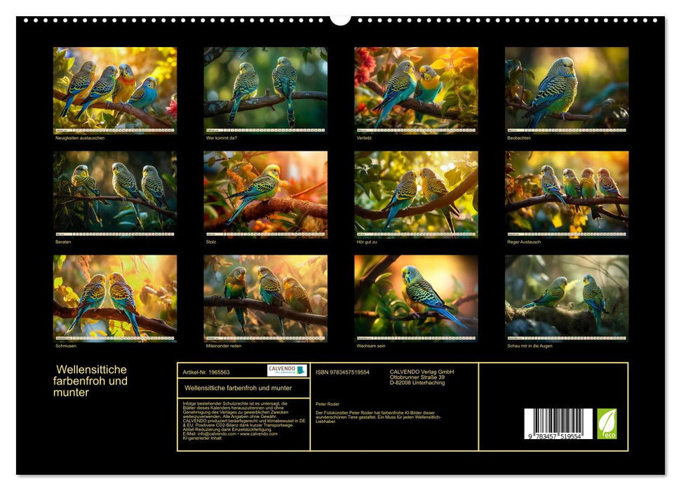 Wellensittiche farbenfroh und munter (CALVENDO Premium Wandkalender 2026)