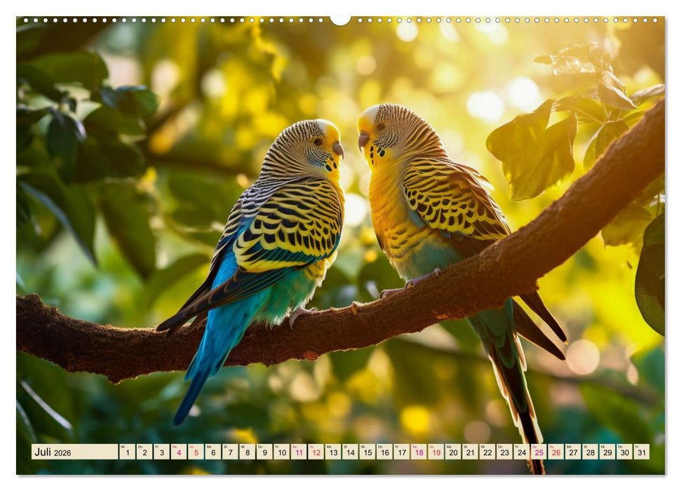 Wellensittiche farbenfroh und munter (CALVENDO Premium Wandkalender 2026)