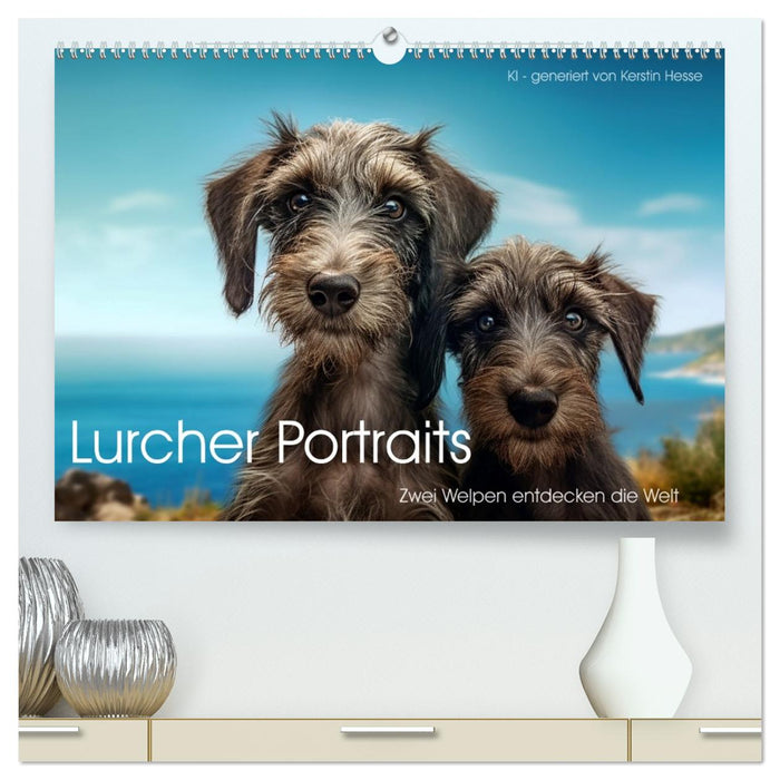 Lurcher Portraits - Zwei Welpen entdecken die Welt (CALVENDO Premium Wandkalender 2026)