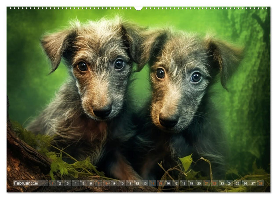 Lurcher Portraits - Zwei Welpen entdecken die Welt (CALVENDO Premium Wandkalender 2026)