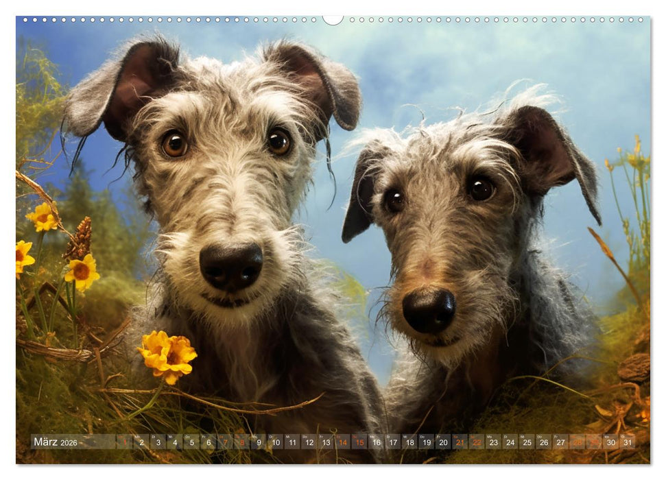 Lurcher Portraits - Zwei Welpen entdecken die Welt (CALVENDO Premium Wandkalender 2026)