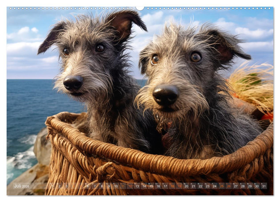 Lurcher Portraits - Zwei Welpen entdecken die Welt (CALVENDO Premium Wandkalender 2026)