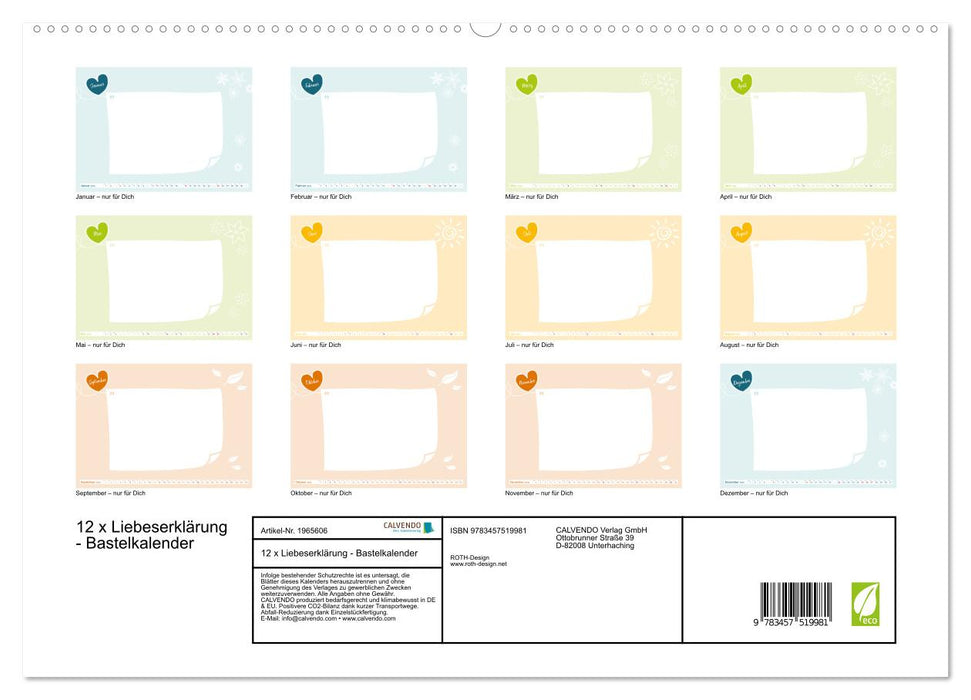 12 x Liebeserklärung - Bastelkalender (CALVENDO Premium Wandkalender 2026)