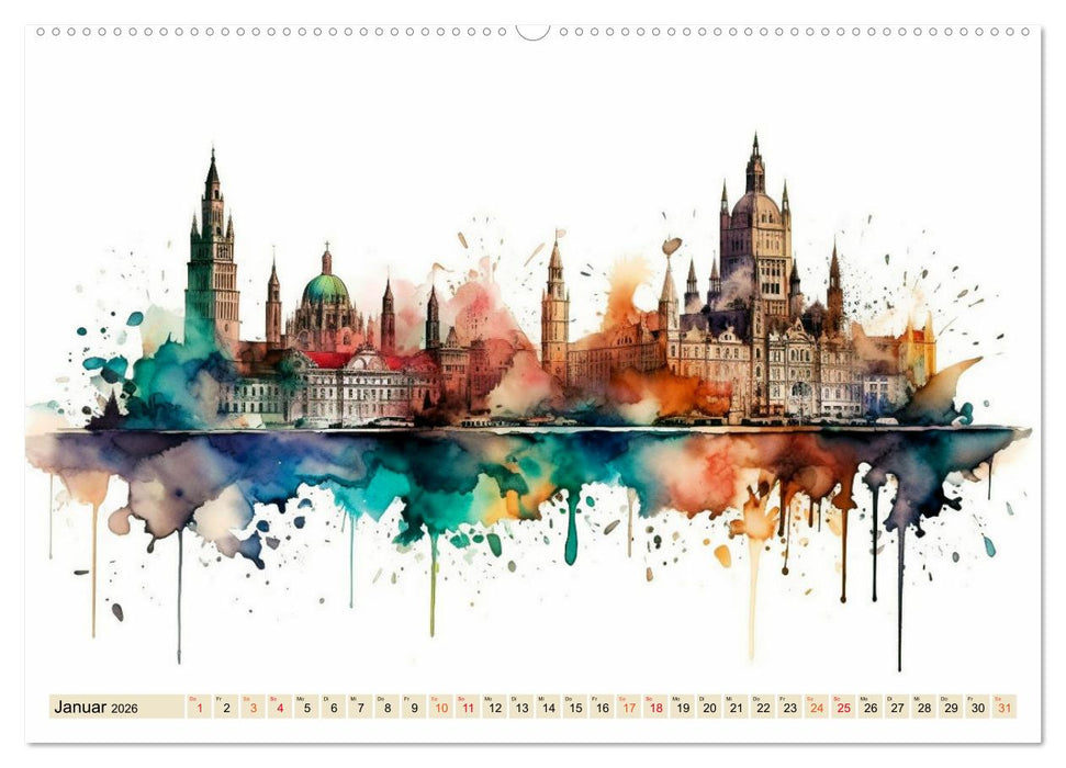 Skylines - bunte Städte (CALVENDO Premium Wandkalender 2026)