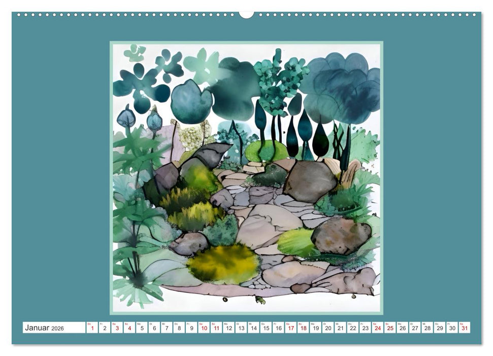 Fantastische Gartenwelten - Aquarellbilder voller Inspiration (CALVENDO Premium Wandkalender 2026)