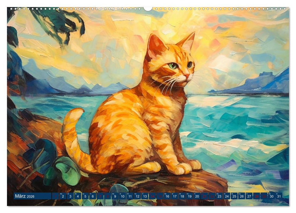 Lustige Katzen im Stil der Meister (CALVENDO Premium Wandkalender 2026)