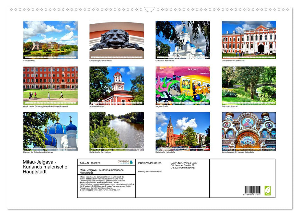 Mitau-Jelgava - Kurlands malerische Hauptstadt (CALVENDO Wandkalender 2026)