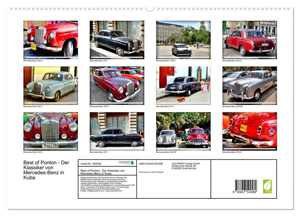 Best of Ponton - Der Klassiker von Mercedes-Benz in Kuba (CALVENDO Premium Wandkalender 2026)