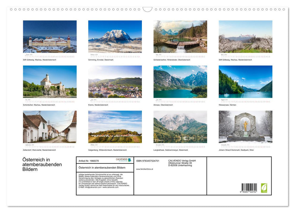 Österreich in atemberaubenden Bildern (CALVENDO Wandkalender 2026)