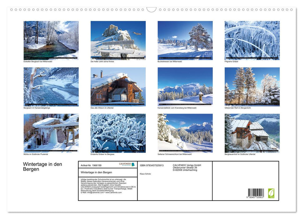 Wintertage in den Bergen (CALVENDO Wandkalender 2026)