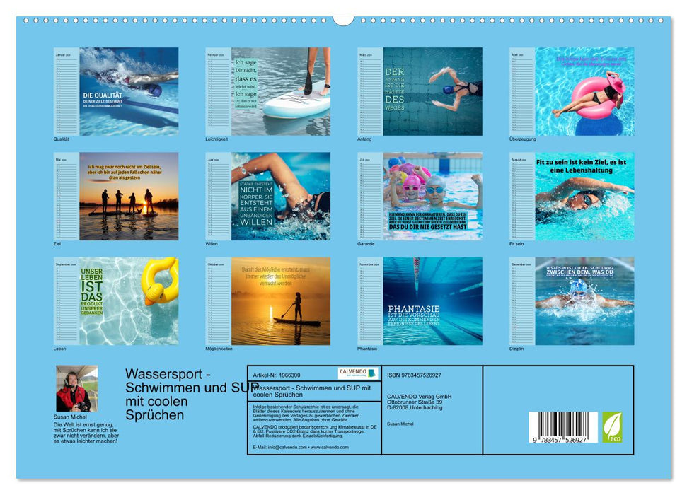 Wassersport - Schwimmen und SUP mit coolen Sprüchen (CALVENDO Premium Wandkalender 2026)