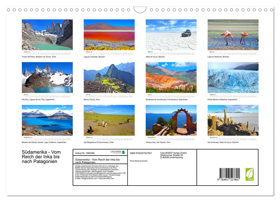 Südamerika - Vom Reich der Inka bis nach Patagonien (CALVENDO Wandkalender 2026)