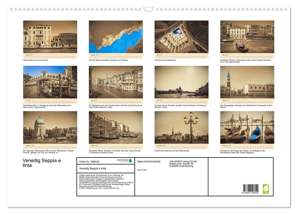 Venedig Seppia e tinta (CALVENDO Wandkalender 2026)