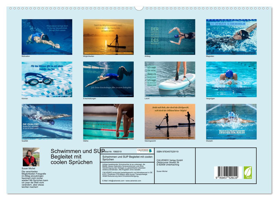 Schwimmen und SUP Begleitet mit coolen Sprüchen (CALVENDO Premium Wandkalender 2026)