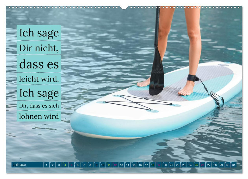 Schwimmen und SUP Begleitet mit coolen Sprüchen (CALVENDO Premium Wandkalender 2026)