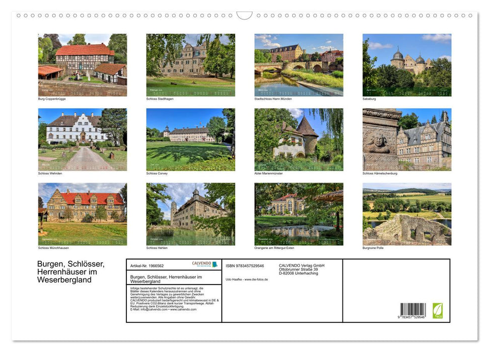 Burgen, Schlösser, Herrenhäuser im Weserbergland (CALVENDO Wandkalender 2026)