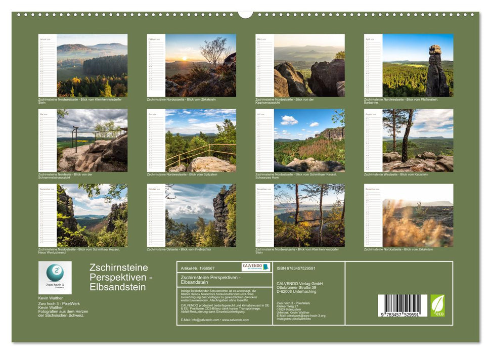 Zschirnsteine Perspektiven - Elbsandstein (CALVENDO Premium Wandkalender 2026)