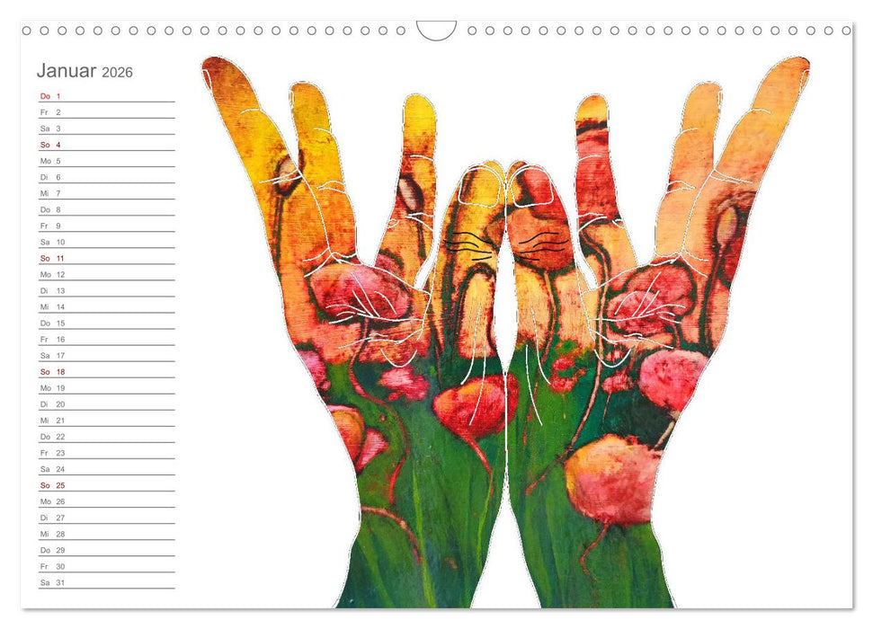 Dein erfülltes Jahr mit Yoga - Yogasymbole in Verschmelzung mit Kunst (CALVENDO Wandkalender 2026)