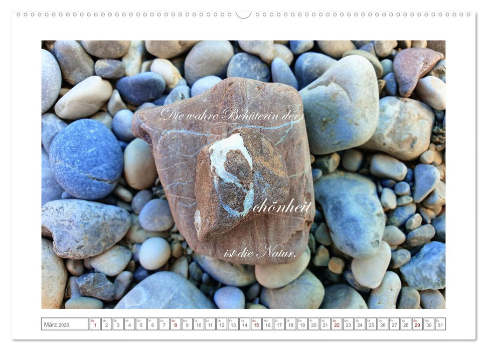 Steine der Achtsamkeit - Isarsteine mit weisen Gedanken zu einem glücklicheren Leben (CALVENDO Wandkalender 2026)