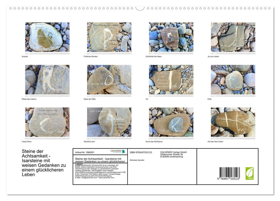 Steine der Achtsamkeit - Isarsteine mit weisen Gedanken zu einem glücklicheren Leben (CALVENDO Premium Wandkalender 2026)