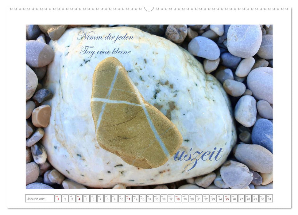 Steine der Achtsamkeit - Isarsteine mit weisen Gedanken zu einem glücklicheren Leben (CALVENDO Premium Wandkalender 2026)