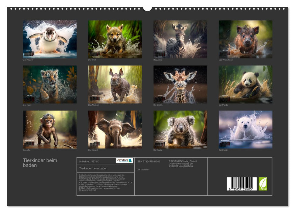 Tierkinder beim baden (CALVENDO Premium Wandkalender 2026)