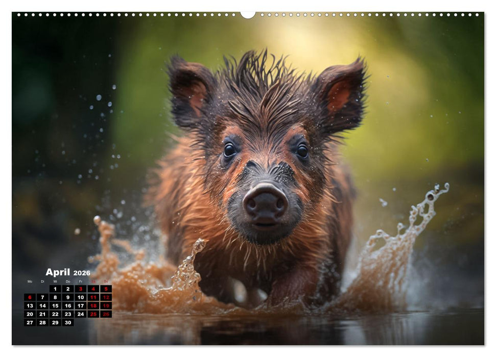 Tierkinder beim baden (CALVENDO Premium Wandkalender 2026)