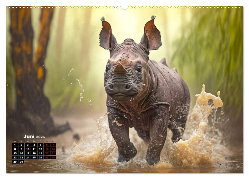 Tierkinder beim baden (CALVENDO Premium Wandkalender 2026)