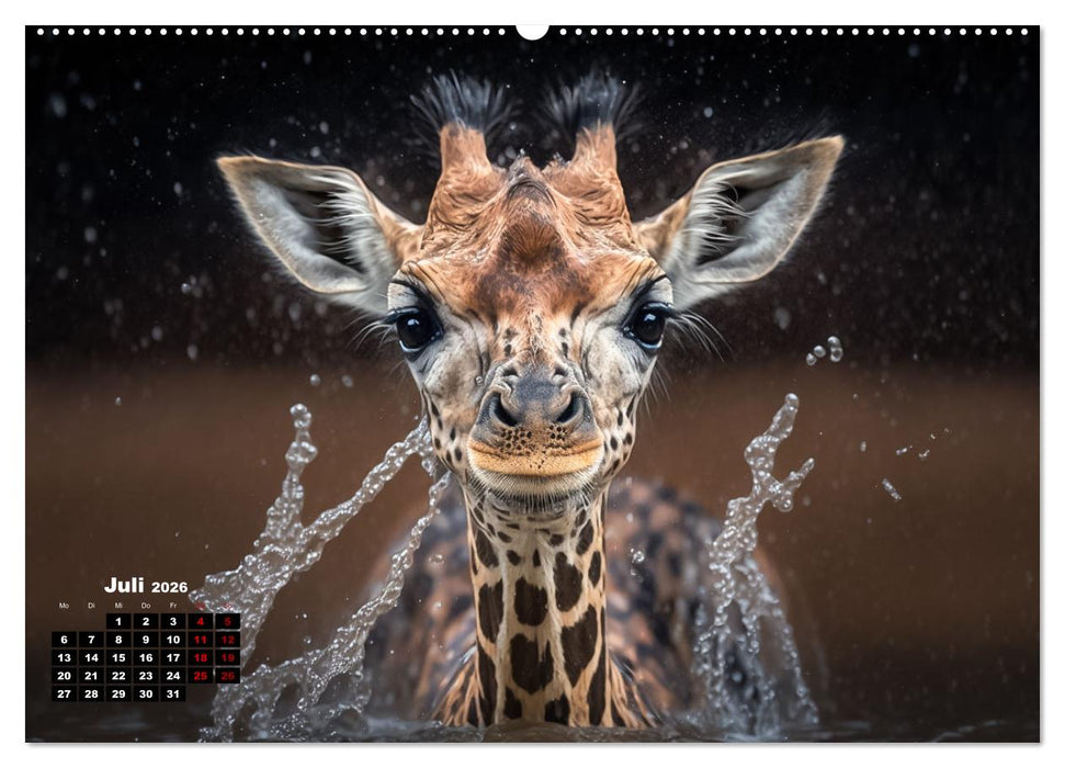 Tierkinder beim baden (CALVENDO Premium Wandkalender 2026)