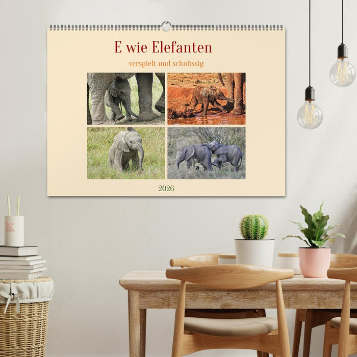E wie Elefanten - verspielt und schnüssig (CALVENDO Wandkalender 2026)