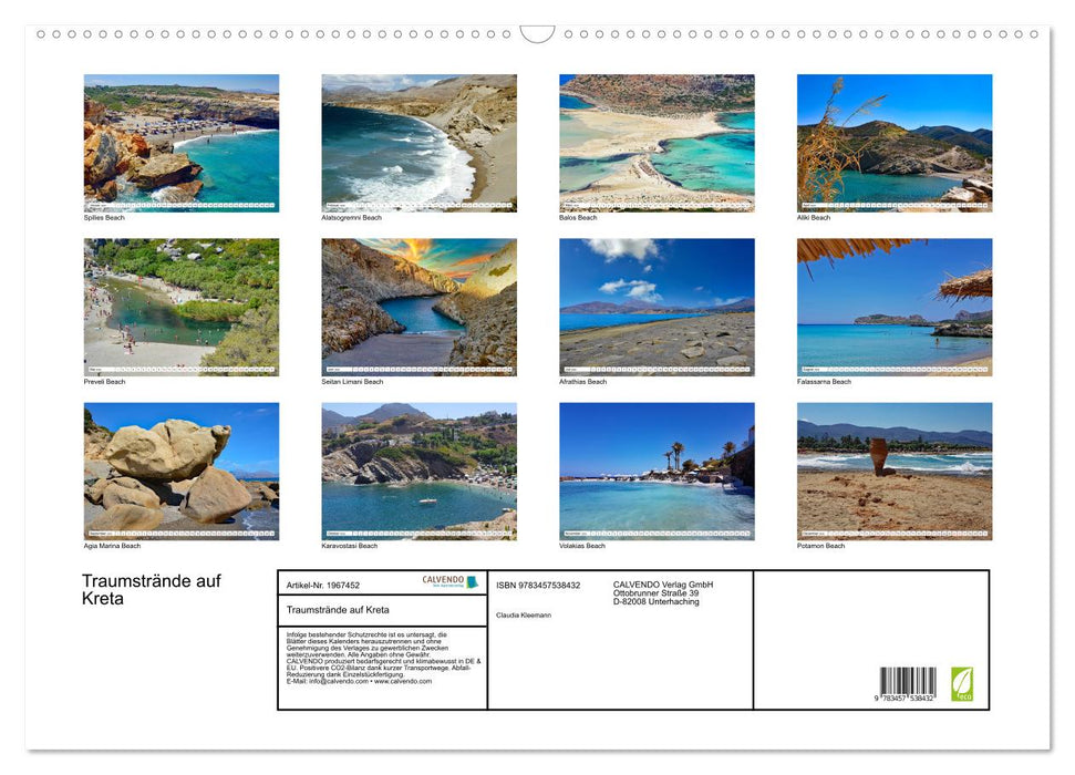 Traumstrände auf Kreta (CALVENDO Wandkalender 2026)