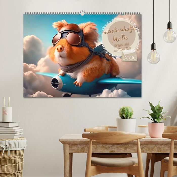 Märchenhafte Merlis - Schweinegeile Illustrationen (CALVENDO Wandkalender 2026)