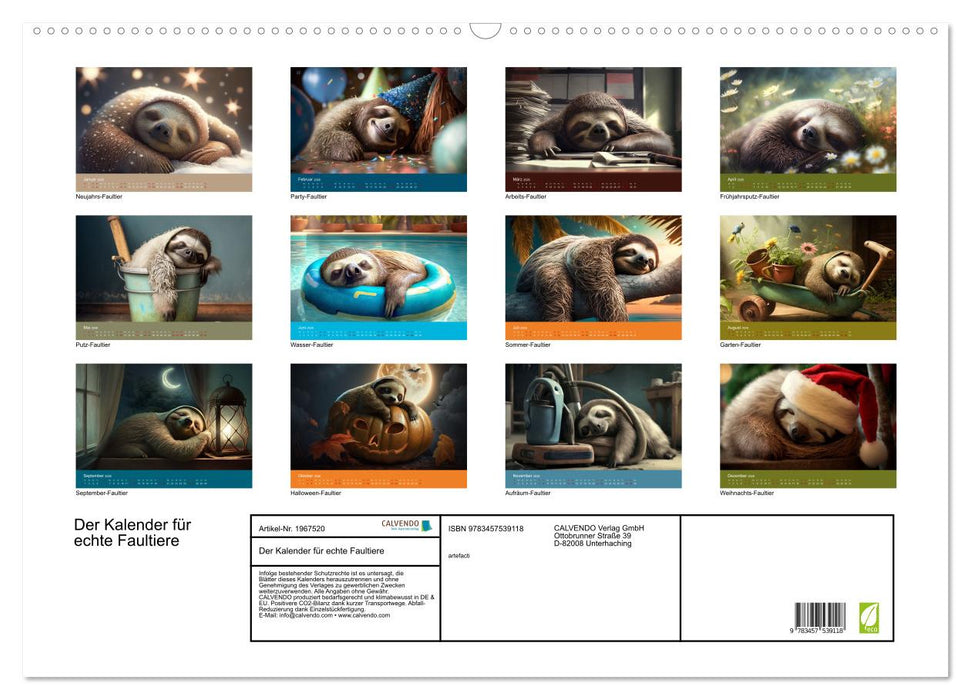 Der Kalender für echte Faultiere (CALVENDO Wandkalender 2026)