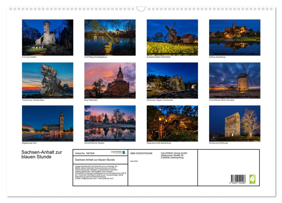 Sachsen-Anhalt zur blauen Stunde (CALVENDO Wandkalender 2026)