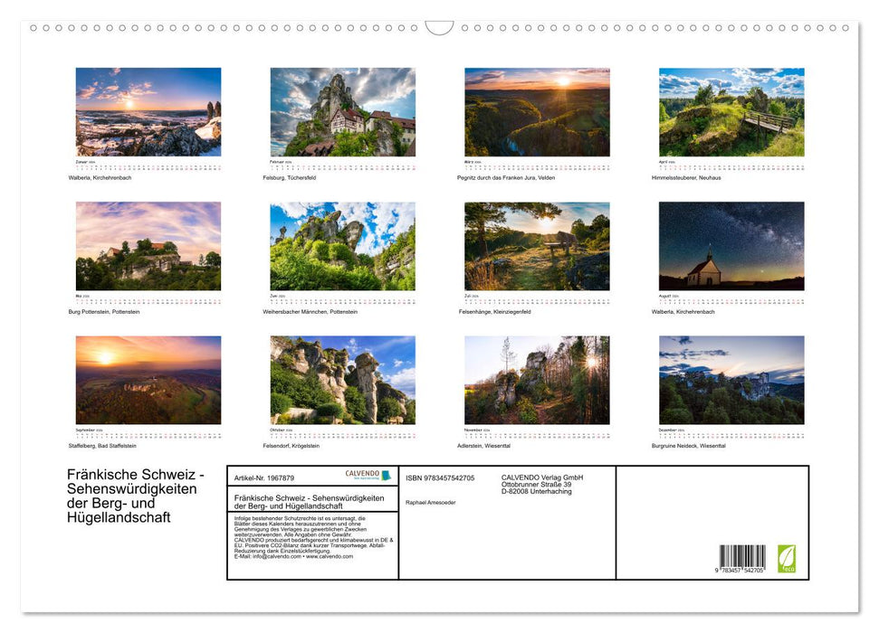Fränkische Schweiz - Sehenswürdigkeiten der Berg- und Hügellandschaft (CALVENDO Wandkalender 2026)