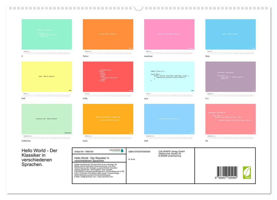 Hello World - Der Klassiker in verschiedenen Sprachen. (CALVENDO Premium Wandkalender 2026)