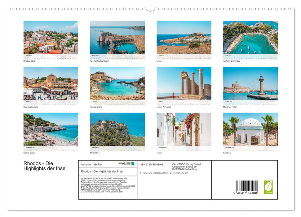 Rhodos - Die Highlights der Insel (CALVENDO Premium Wandkalender 2026)