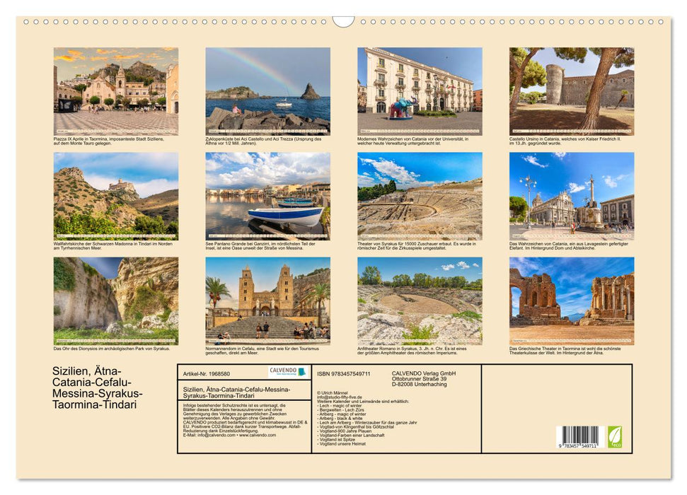 Sizilien, Ätna-Catania-Cefalu-Messina-Syrakus-Taormina-Tindari (CALVENDO Wandkalender 2026)