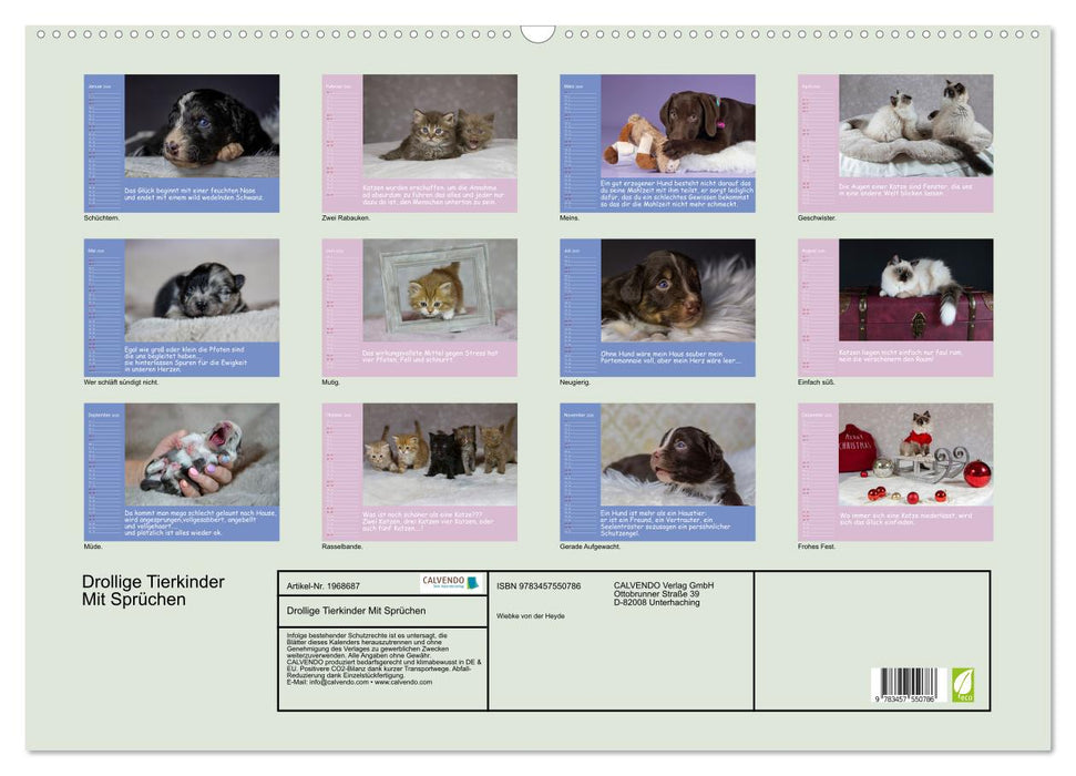 Drollige Tierkinder Mit Sprüchen (CALVENDO Wandkalender 2026)