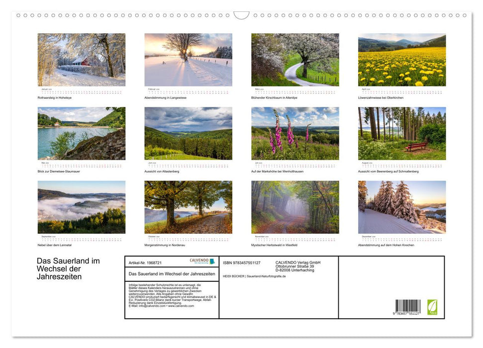Das Sauerland im Wechsel der Jahreszeiten (CALVENDO Wandkalender 2026)