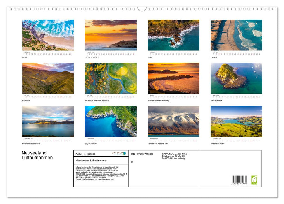 Neuseeland Luftaufnahmen (CALVENDO Wandkalender 2026)