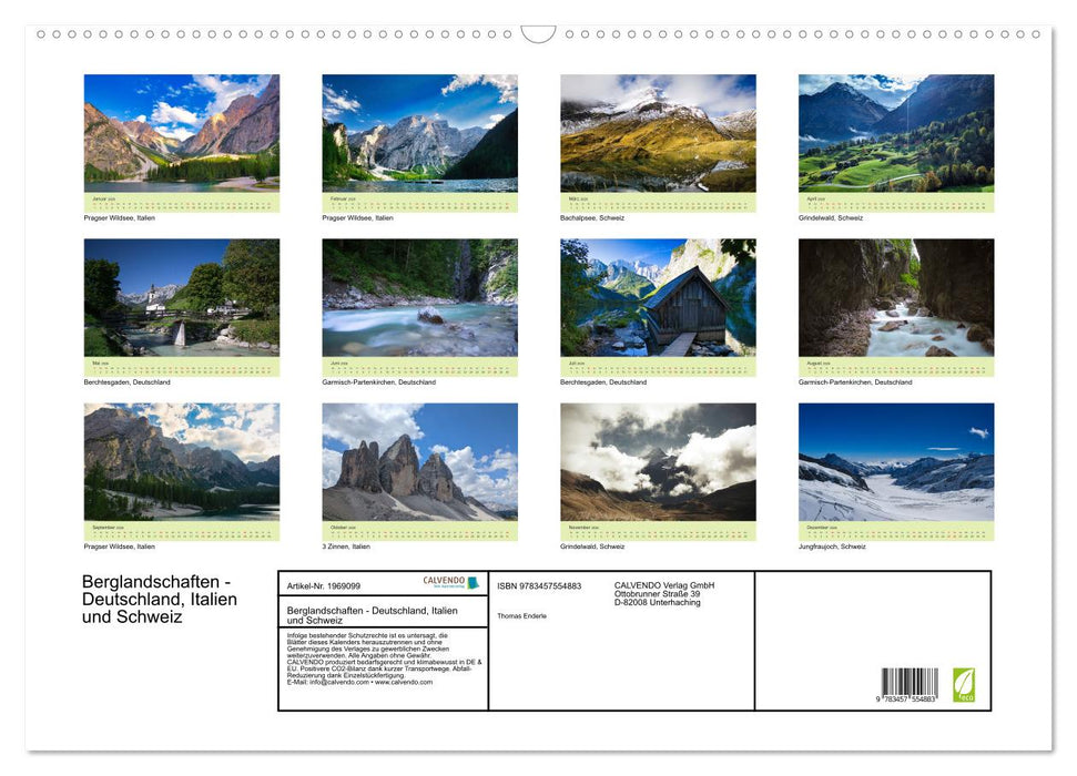 Berglandschaften - Deutschland, Italien und Schweiz (CALVENDO Wandkalender 2026)