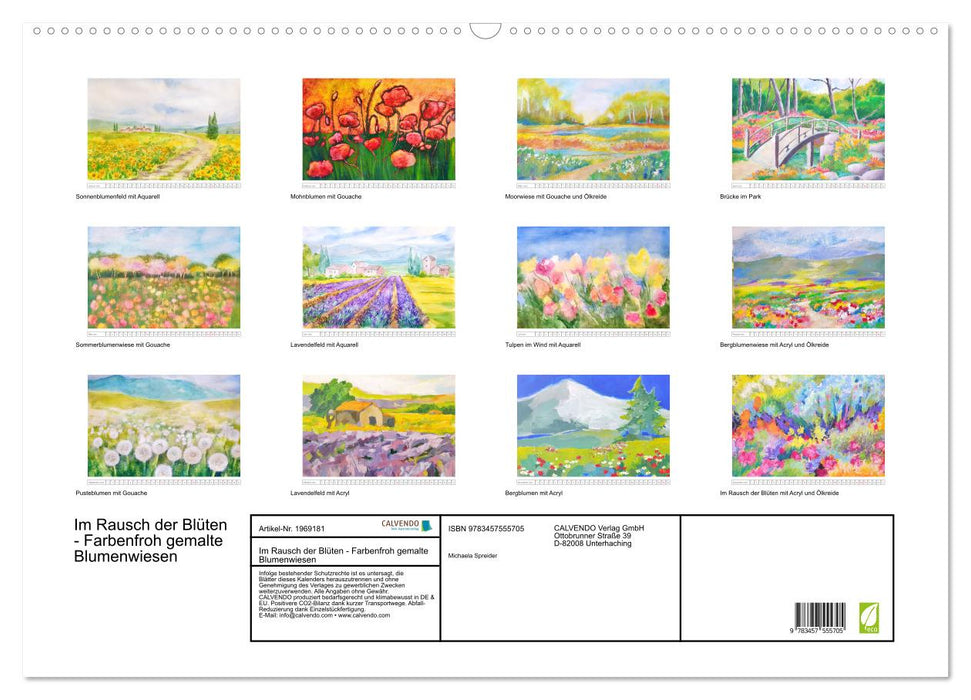 Im Rausch der Blüten - Farbenfroh gemalte Blumenwiesen (CALVENDO Wandkalender 2026)