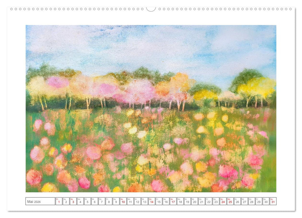 Im Rausch der Blüten - Farbenfroh gemalte Blumenwiesen (CALVENDO Wandkalender 2026)