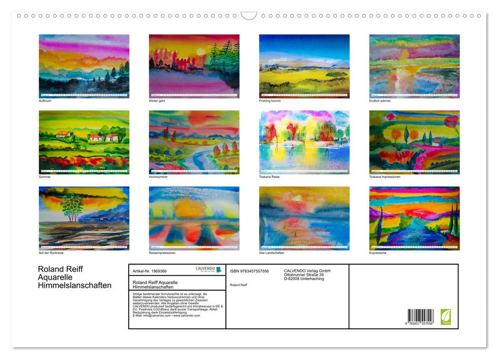 Roland Reiff Aquarelle Himmelslanschaften (CALVENDO Wandkalender 2026)