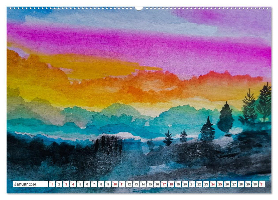 Roland Reiff Aquarelle Himmelslanschaften (CALVENDO Wandkalender 2026)
