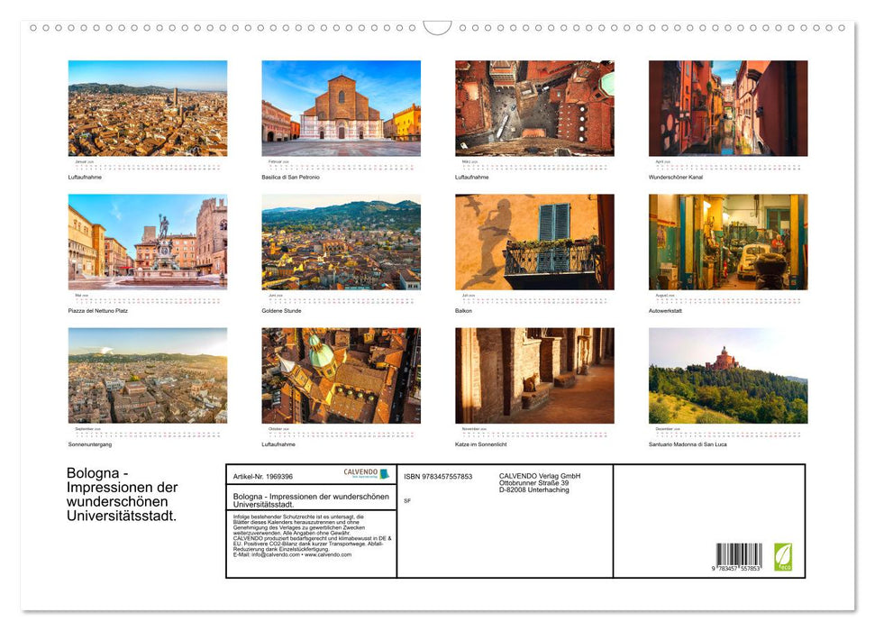 Bologna - Impressionen der wunderschönen Universitätsstadt. (CALVENDO Wandkalender 2026)