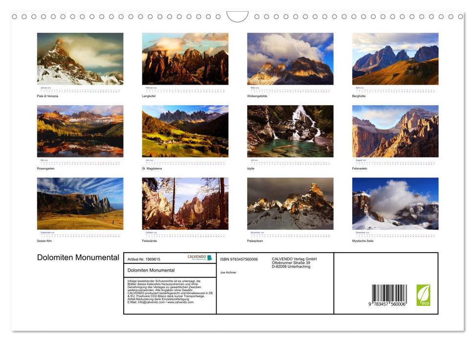 Dolomiten Monumental (CALVENDO Wandkalender 2026)