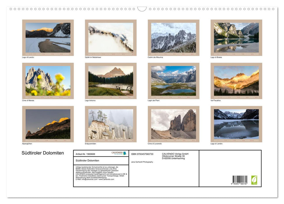 Südtiroler Dolomiten (CALVENDO Wandkalender 2026)